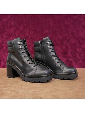 Jeffrey Campbell Wmn Hik Black Leather Festival Party Platform Combat Boots sz 7